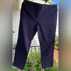 Mario Serrani mid length stretch pant, size 6. Royal blue & black pattern.